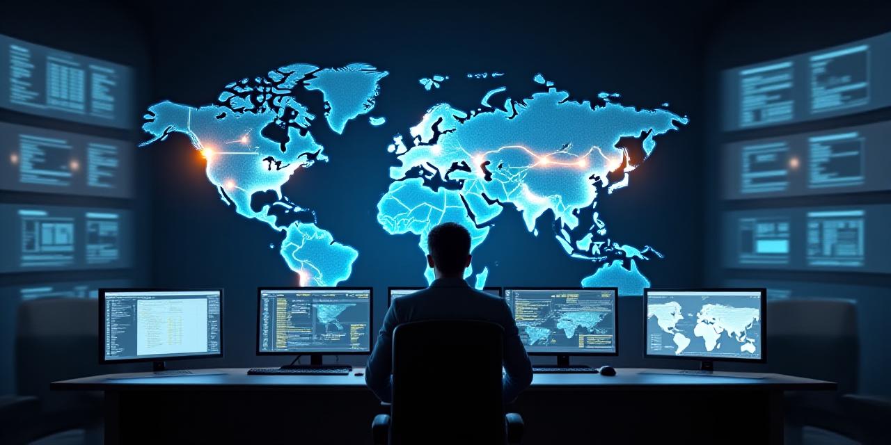 Logistics dispatch center with modern tracking screens